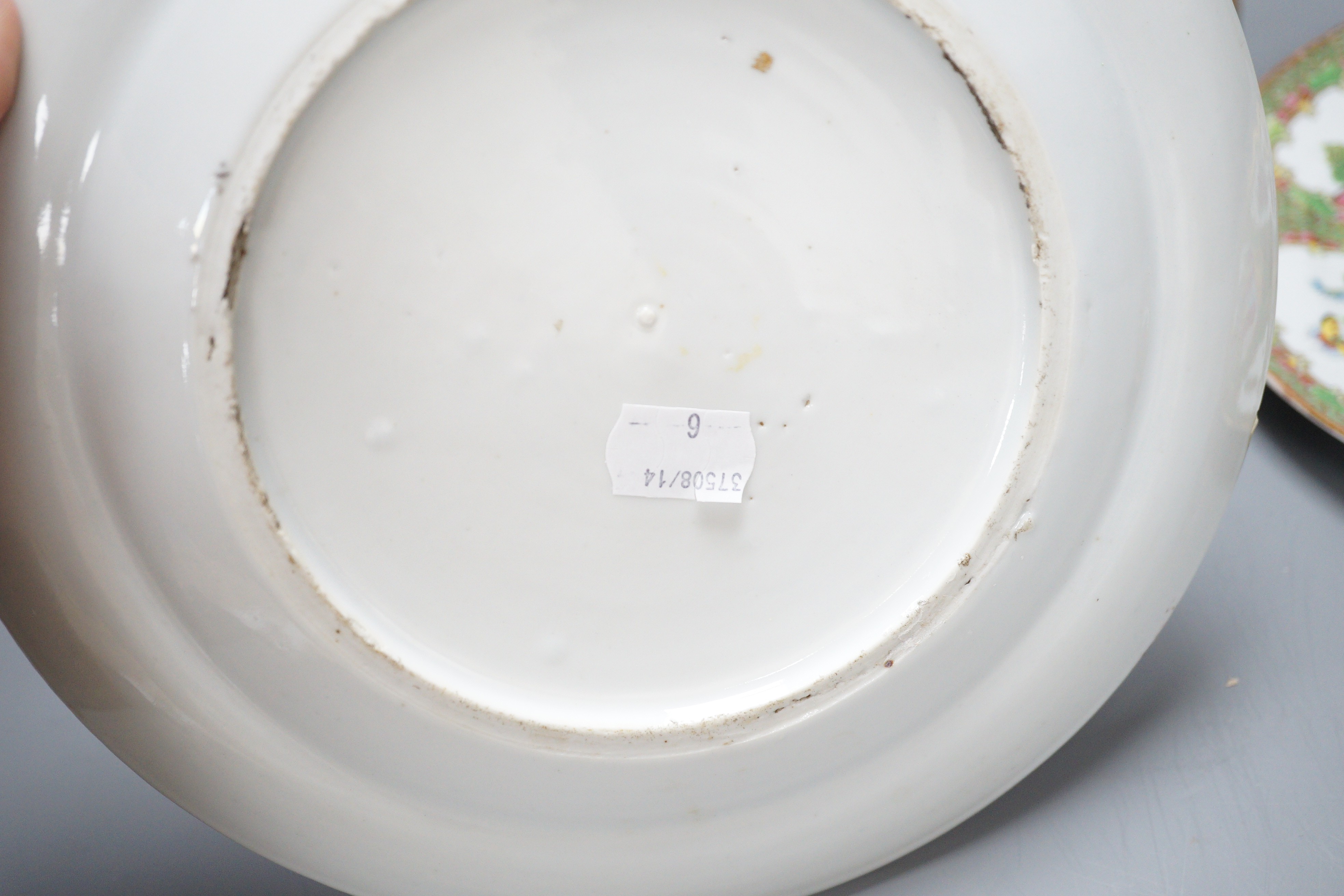 A group of 19th century Chinese canton wares including a sleeve vase, boxes, dishes etc.